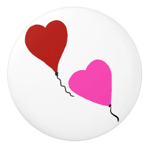 Red Pink Heart Balloons Ceramic Knob