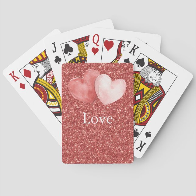 Red Pink Heart Balloons Glitter   Playing Cards (Back)