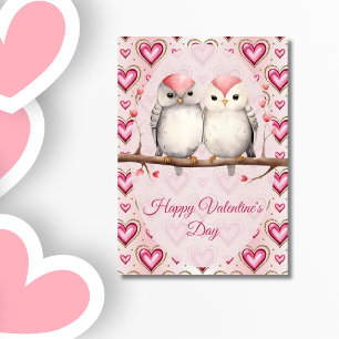 Red Pink Heart Birds  Happy Valentines Day Holiday Card
