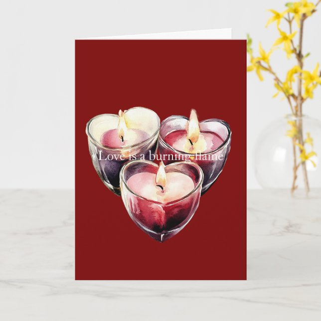 Red Pink Heart Candles Love is a flame Card (Yellow Flower)
