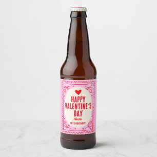 Red Pink Heart Happy Valentine’s Day Beer Bottle Label