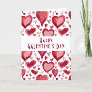 Red Pink Heart Pattern Happy Galentine`s Day  Holiday Card