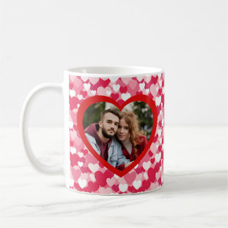 Red & Pink Heart Pattern Two Photo Personalized Coffee Mug