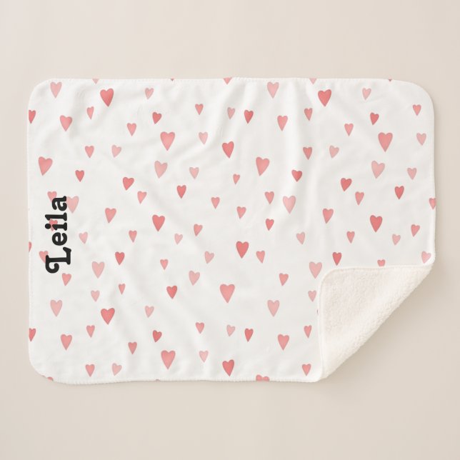 Red & pink heart personalised baby name blanket (Front (Horizontal))
