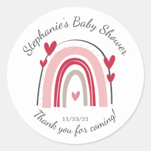 Red Pink Heart Rainbow Baby Shower Favour Classic Round Sticker