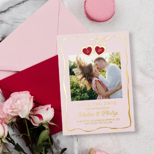 Red Pink Heart-Shaped Locket Monogram Photo