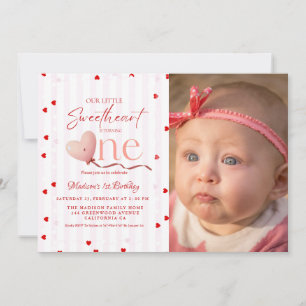 Red Pink Heart Valentine's Day Sweetheart Birthday Invitation