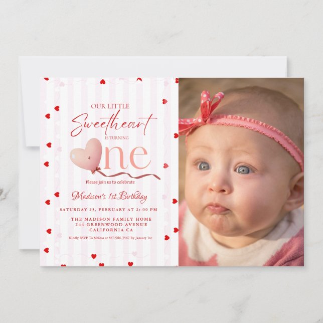 Red Pink Heart Valentine's Day Sweetheart Birthday Invitation (Front)