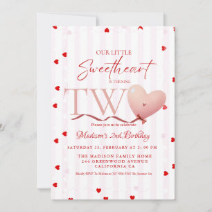Red Pink Heart Valentine's Day Sweetheart Birthday Invitation