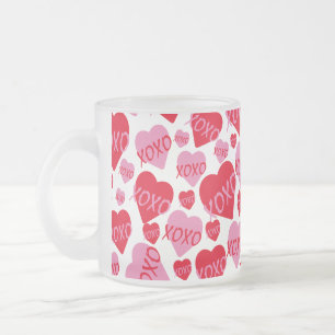 Red Pink Heart XOXO Pattern Valentine Modern Frosted Glass Coffee Mug