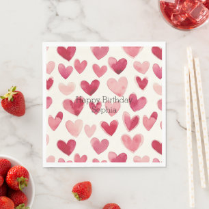 Red Pink Hearts Birthday Napkin