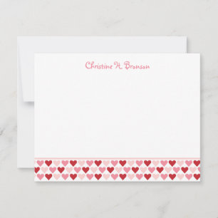 Red pink hearts chic custom thank you note card