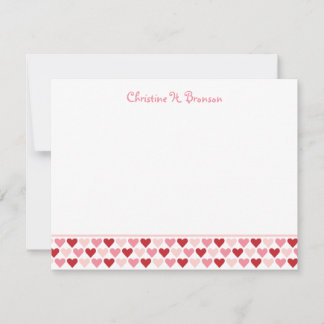 Red pink hearts chic custom thank you note card