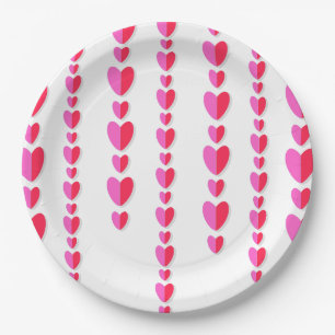 Red Pink Hearts Cute Valentine's  Paper Plate
