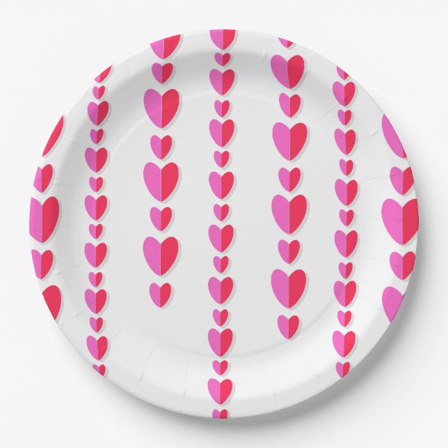 Red Pink Hearts Cute Valentine's  Paper Plate (Front)