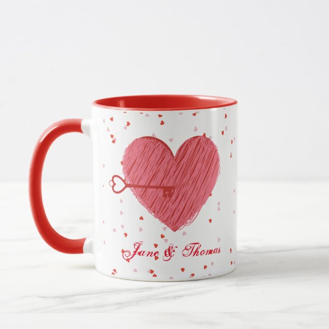 Red Pink Hearts Elegant Modern Cute Valentines Day Mug (Left)