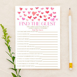 Red Pink Hearts Find The Guest Baby Shower Game Stationery