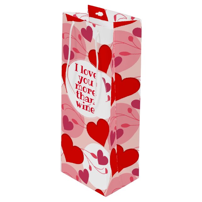 Red & Pink Hearts Funny Valentine's Day Wine Gift Bag (Front Angled)