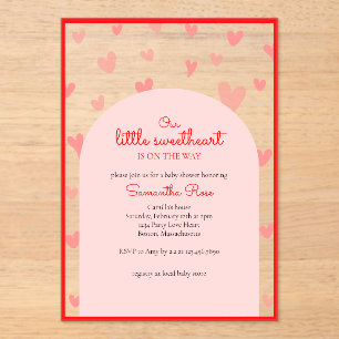 Red Pink Hearts Little Sweetheart Girl Baby Shower Acrylic Invitations