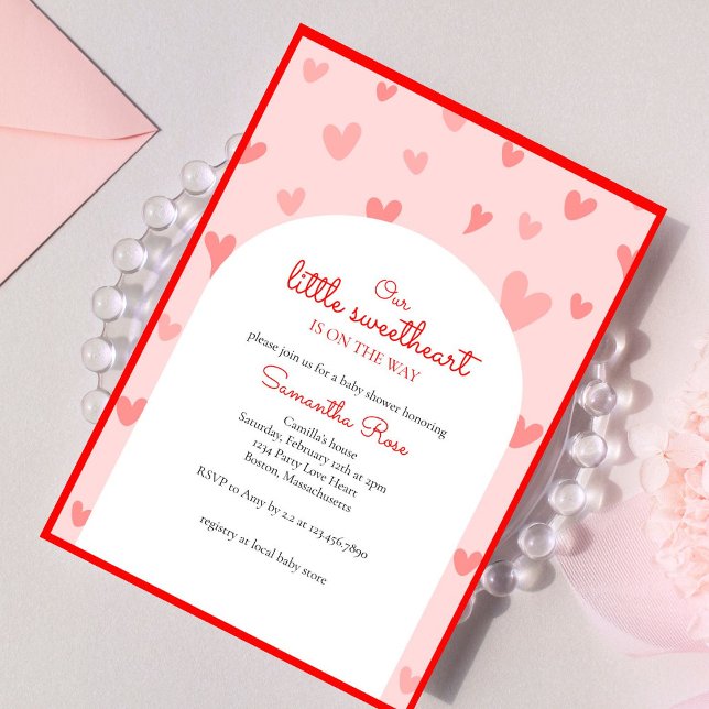 Red Pink Hearts Little Sweetheart Girl Baby Shower Invitation (Creator Uploaded)