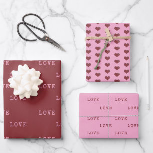 Red & Pink Hearts Modern Love Valentine's Day Wrapping Paper Sheet