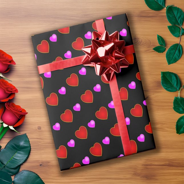 Red  Pink Hearts on BLACK Wrapping Paper (Creator Uploaded)