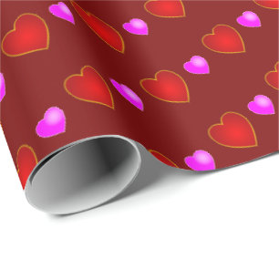 Red Pink Hearts on Rich Dark Red Wrapping Paper