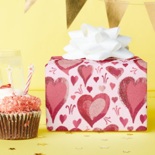 Red Pink Hearts Pattern Drawing Valentine`s Day Wrapping Paper