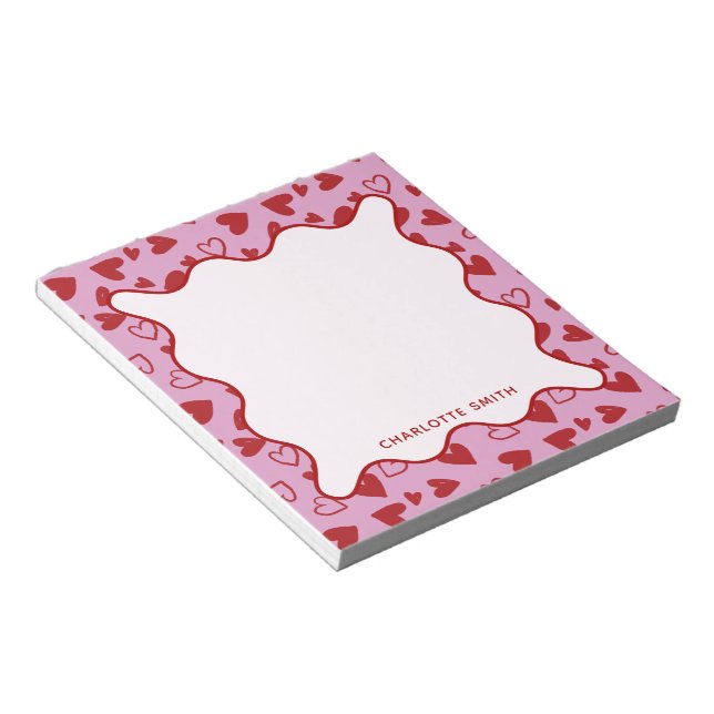 Red Pink Hearts Pattern Valentine Gift Notepad (Angled)