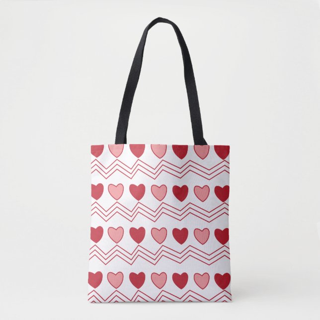 Red Pink Hearts Pattern Valentines Day Tote Bag (Front)