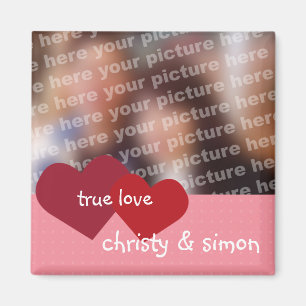 Red pink hearts true love custom photo valentine magnet