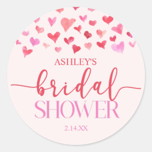 Red Pink Hearts Valentine Bridal Shower Classic Round Sticker