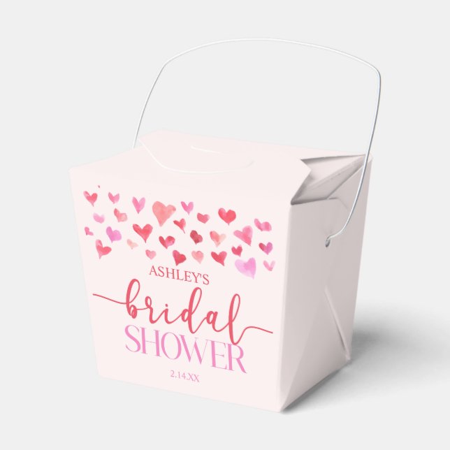 Red Pink Hearts Valentine Bridal Shower  Favour Box (Front Side)