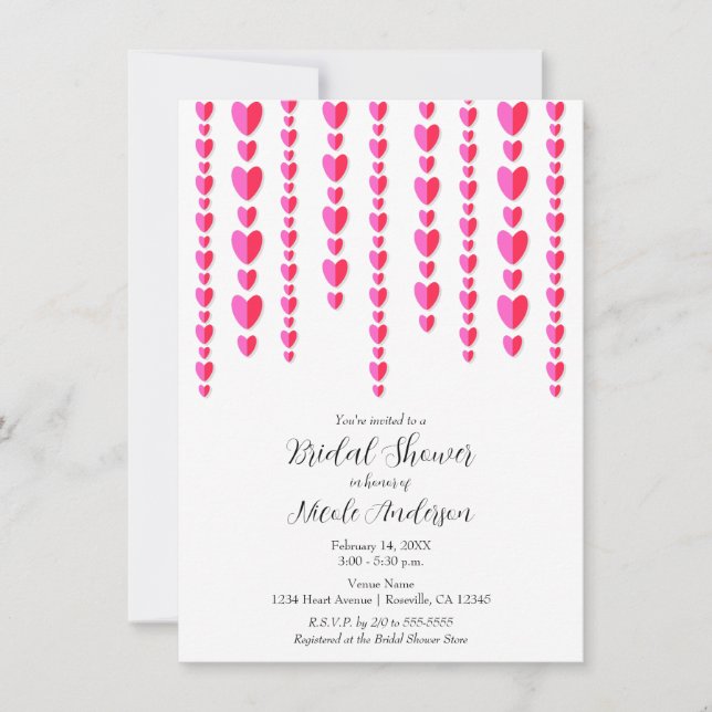Red Pink Hearts Valentine Bridal Shower  Invitation (Front)