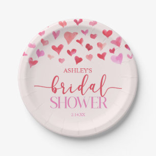 Red Pink Hearts Valentine Bridal Shower  Paper Plate