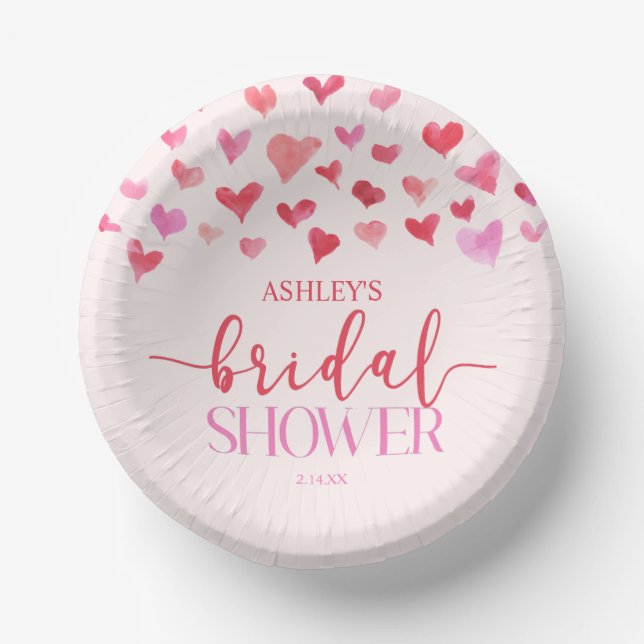 Red Pink Hearts Valentine Bridal Shower  Paper Plate (Front)