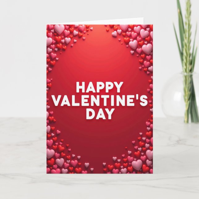 Red Pink Hearts Valentine Card (Front)