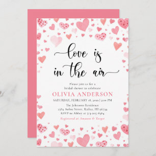 Red Pink Hearts Valentine Sweetheart Bridal Shower Invitation