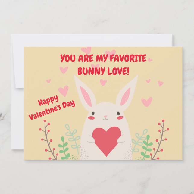 Red Pink Hearts You Are My Bunny Love Valentine's Holiday Card (Front)