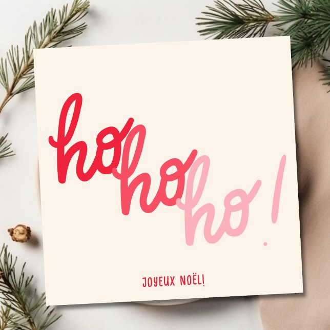 Red Pink Hohoho Joyeux Noel Script Christmas Card (Creator Uploaded)
