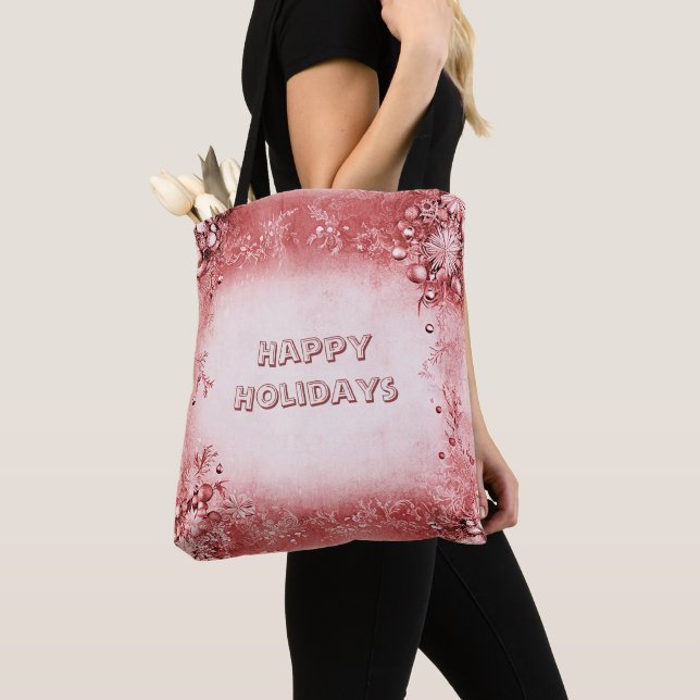 Red Pink Holiday Tote Bag (Close Up)