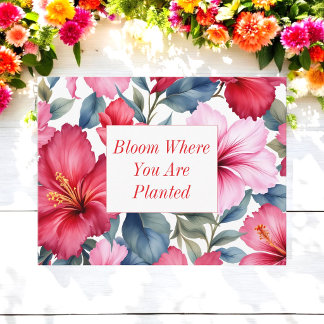 Red Pink Inspirational Quote Floral  Postcard