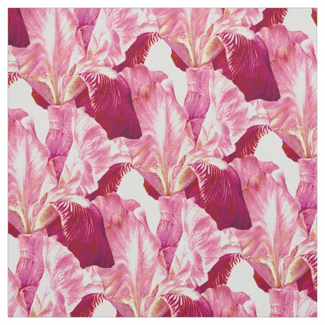 Red pink Iris painting botanical art pattern Fabric (Swatch)