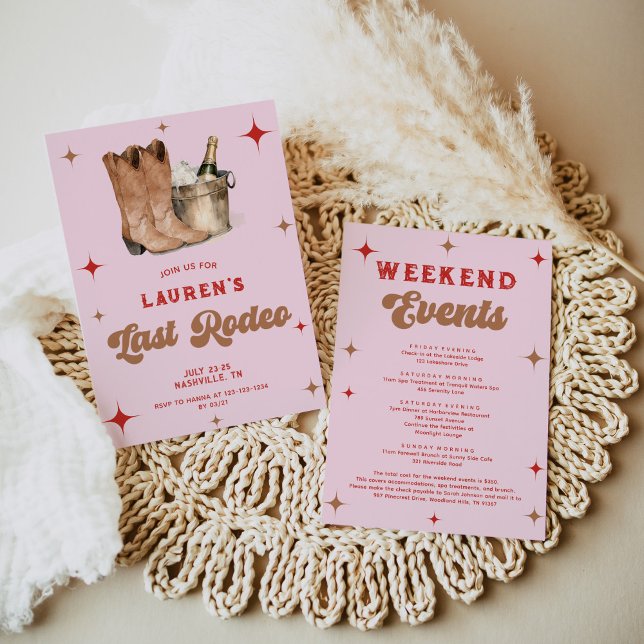 Red Pink Last Rodeo Bachelorette Weekend Invitation (Creator Uploaded)