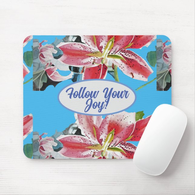 Red Pink Lily Lillies floral Blue Your Joy Gel Mou Mouse Mat (With Mouse)