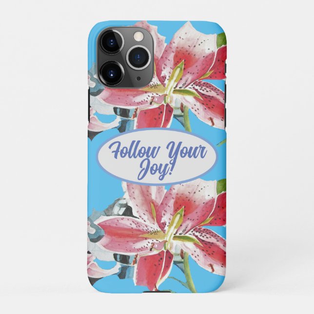 Red Pink Lily Lillies floral Blue Your Joy iPhone Case (Back)
