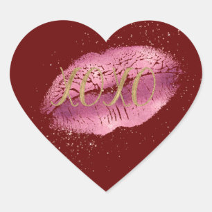 Red Pink Lips Gold XOXO Heart Sticker