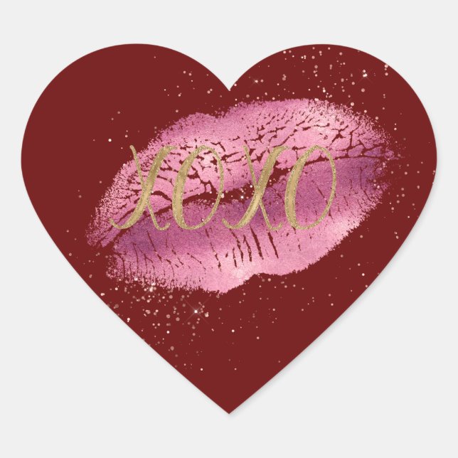 Red Pink Lips Gold XOXO Heart Sticker (Front)