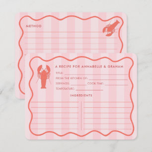 Red Pink Lobster Doodle Bridal Shower Recipe Card