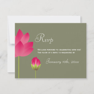 Red pink lotus flower green wedding rsvp response invitation